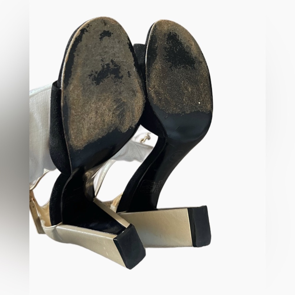 ❌SOLD❌Vintage Chanel Black/Beige Chain-link T-Strap Sandals Size EU 37 - Picture 15 of 16